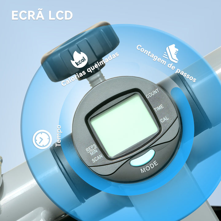 Mini Step para Exercício em Casa Máquina de Step Compacta com Bandas de Resistência Monitor LCD Pedais Antiderrapantes e Ajustáveis em Altura para Treino do Corpo 41x30,5x18,5 cm Cinza