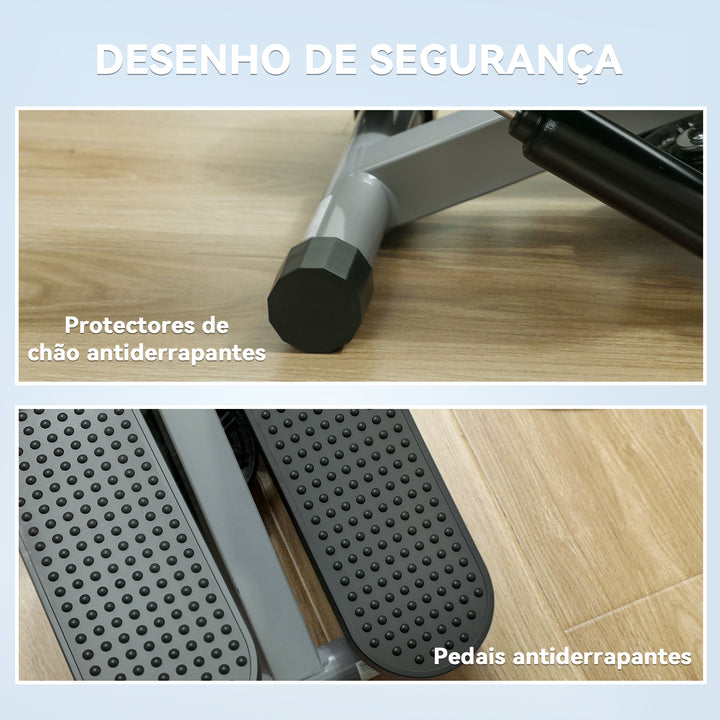 Mini Step para Exercício em Casa Máquina de Step Compacta com Bandas de Resistência Monitor LCD Pedais Antiderrapantes e Ajustáveis em Altura para Treino do Corpo 41x30,5x18,5 cm Cinza