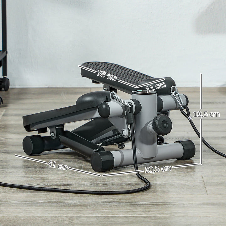 Mini Step para Exercício em Casa Máquina de Step Compacta com Bandas de Resistência Monitor LCD Pedais Antiderrapantes e Ajustáveis em Altura para Treino do Corpo 41x30,5x18,5 cm Cinza