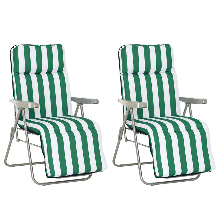 Conjunto de 2 Espreguiçadeiras Acolchoadas Dobráveis e Reclináveis com Descanso para os pés para Praia ou Campismo - Aço - 60x73x102 cm