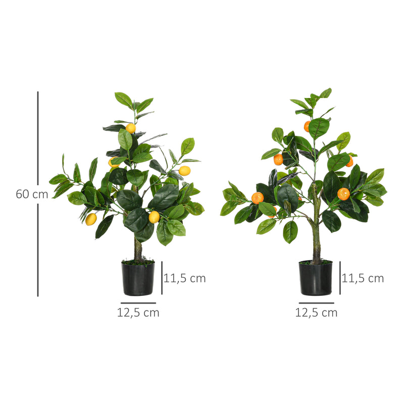 Conjunto de 2 Plantas Artificiais Decorativas Limoeiro e Laranjeira Artificiais de 60 cm com Vaso Plantas Sintéticas para Decoração de Casa Verde