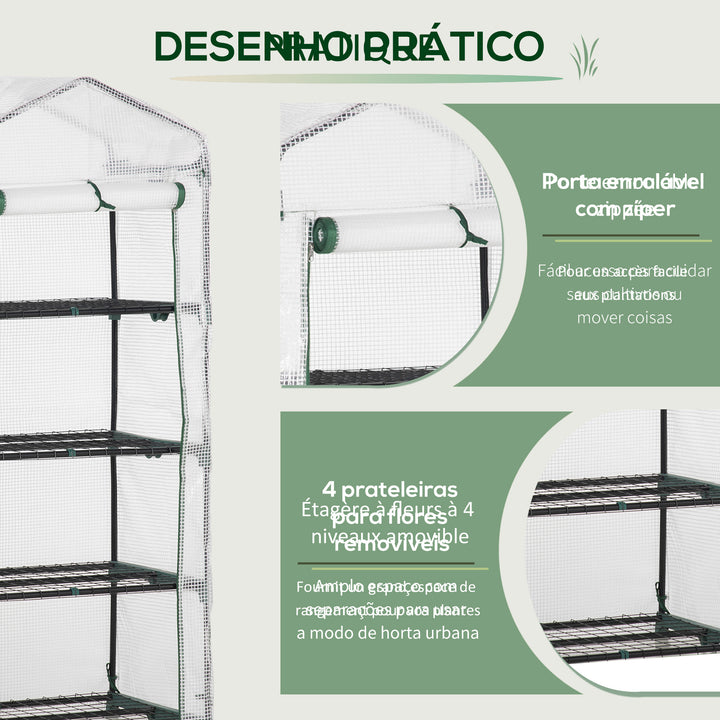 Estufa de Jardim com 4 Prateleiras e Cobertura de PE Estufa de Aço para Cultivo de Plantas Flores 69x50x160cm Branco