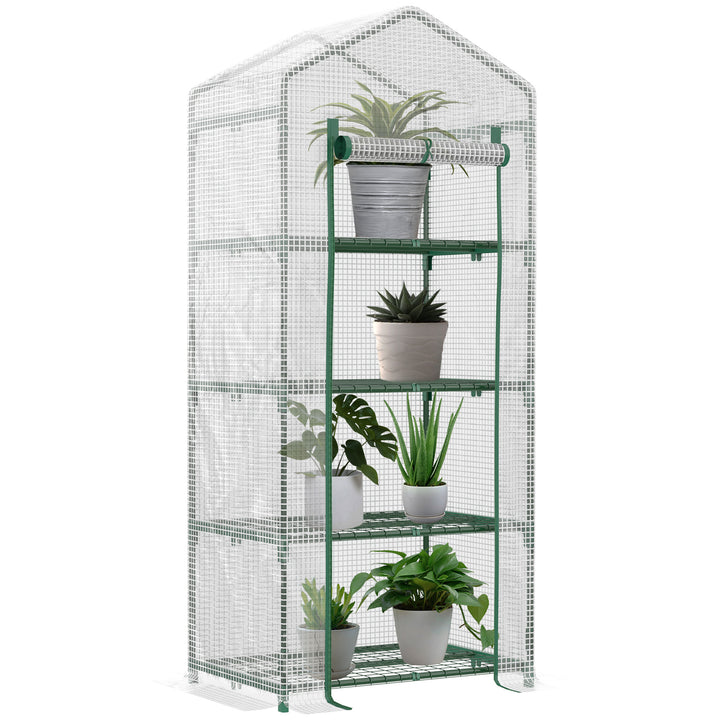 Estufa de Jardim com 4 Prateleiras e Cobertura de PE Estufa de Aço para Cultivo de Plantas Flores 69x50x160cm Branco