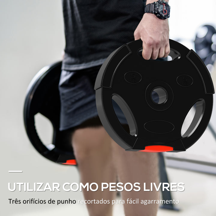 Conjunto de Discos de Pesos de 4 Peças Discos de Pesos 2x10 kg e 2x5 kg com Orifícios de 2,5 cm para Treino Fitness em Casa Ginásio Preto