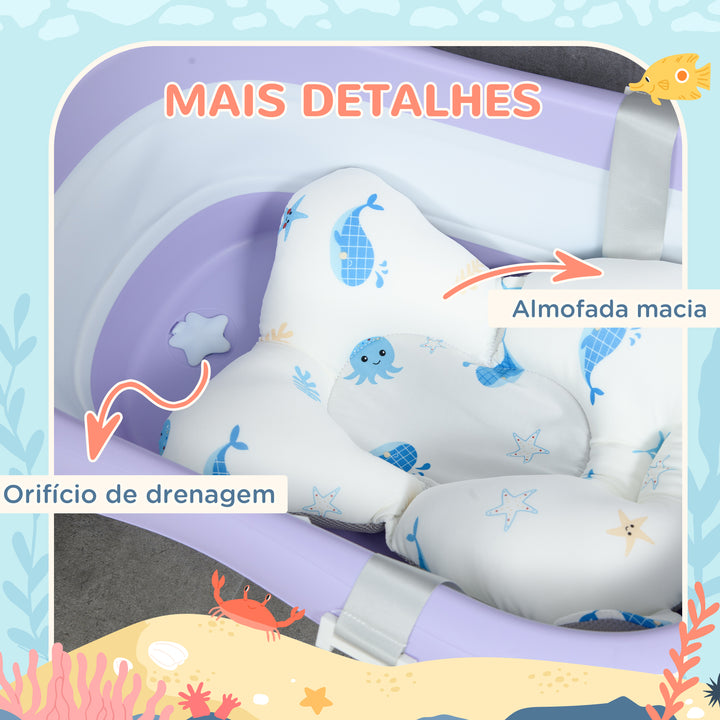 Banheira para Bebé Recém Nascido Dobrável 40L com Almofada Pés Antiderrapantes Orifício de Drenagem e Suporte para Duche 83x48x23,5 cm Roxo