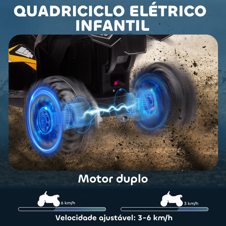 Quadriciclo Elétrico para Crianças de 3-5 Anos Veículo Eléctrico a Bateria 12V com 2 Motores Farol Música Velocidade Ajustável Avançar e Retroceder 83x53x55, 5cm Amarelo