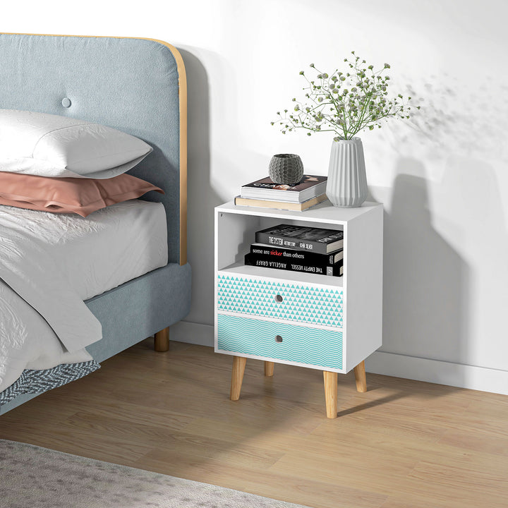 Armário de Cabeceira com 2 Gavetas e 1 Prateleira para quarto 45x30x65 cm branco