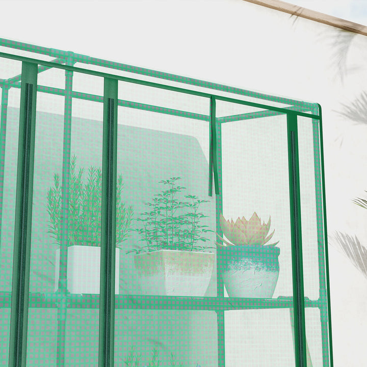 Estufa Pequena Estufa de Exterior com Prateleiras de 3 Níveis Portas com Fecho de Correr e Estrutura de Aço Estufa para Cultivar Plantas Flores 215x46x151 cm Verde