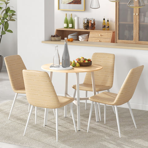Mesa de Sala de Jantar Redonda para 4 Pessoas Mesa de Cozinha Moderna com Pés de Aço Ø80x76 cm Madeira e Branco