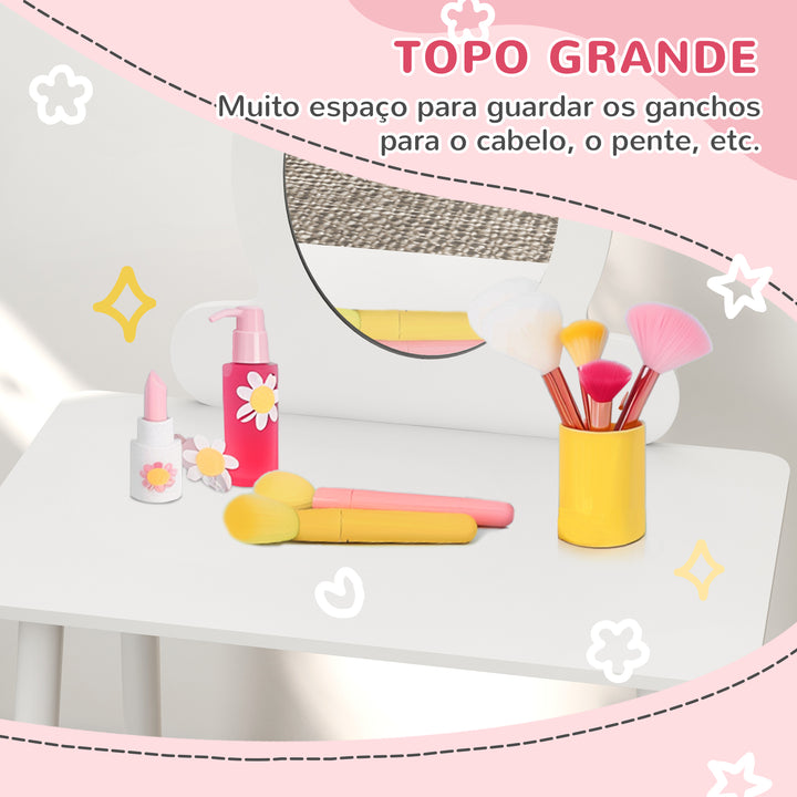Toucador para Crianças com Banco Toucador de Maquilhagem para Crianças acima de 3 Anos Toucador Infantil com Espelho Branco