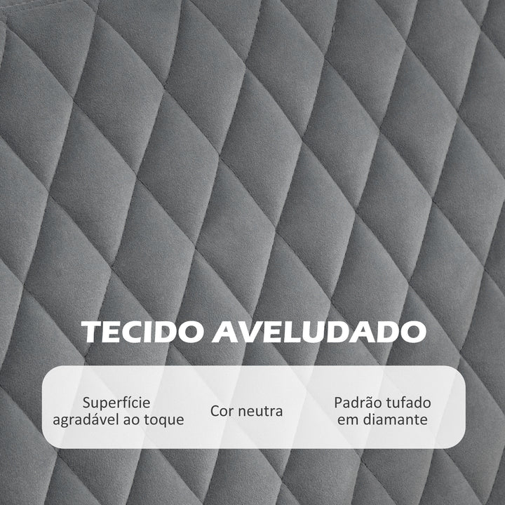 Sofá de 2 Lugares Estofado em Veludo Sofá Sala de Estar com 2 Almofadas Apoio para o Braço e Pés de Aço Dourado Sofá Pequeno Carga 240 kg para Dormitório Escritório 124x69x76 cm Cinza