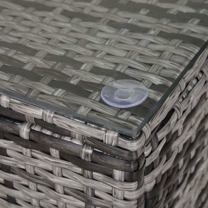 Mesa de Jardim em Vime Sintético Mesa Auxiliar com Vidro Temperado para Terraço Pátio, Varanda 85x50x39 cm Cinzento