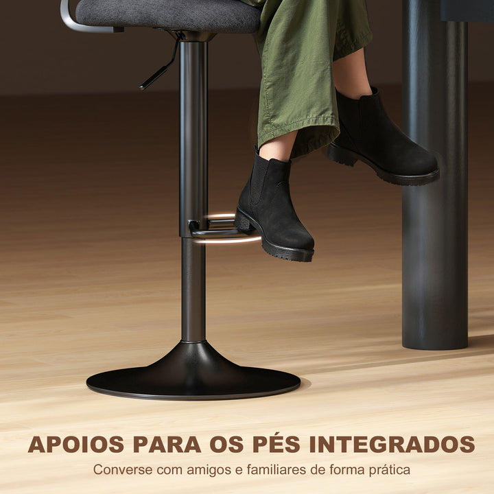 Conjunto de 2 Bancos Altos de Cozinha Giratórios a 360° Bancos de Bar Reguláveis em Altura de 84-105 cm Encosto Oco Apoio para os Pés para Sala de Jantar Balcão 40,5x43x84-105 cm Preto