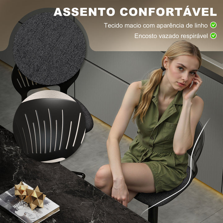 Conjunto de 2 Bancos Altos de Cozinha Giratórios a 360° Bancos de Bar Reguláveis em Altura de 84-105 cm Encosto Oco Apoio para os Pés para Sala de Jantar Balcão 40,5x43x84-105 cm Preto