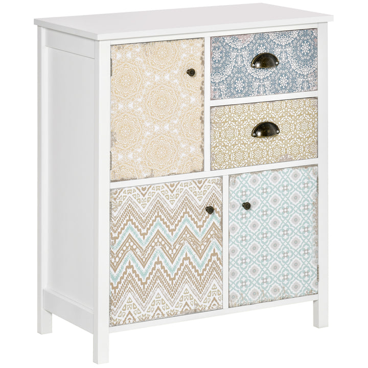 Cómoda com 2 Gavetas Cómoda para Dormitório Estilo Boémio com 3 Compartimentos Desenho Anti-Tombo para Sala de Estar Corredor 68x34x80 cm Multicor