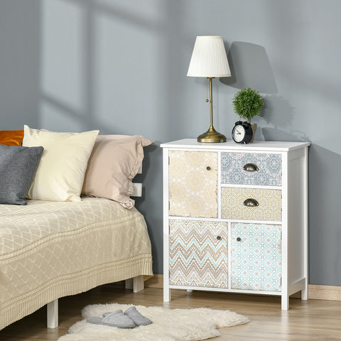 Cómoda com 2 Gavetas Cómoda para Dormitório Estilo Boémio com 3 Compartimentos Desenho Anti-Tombo para Sala de Estar Corredor 68x34x80 cm Multicor