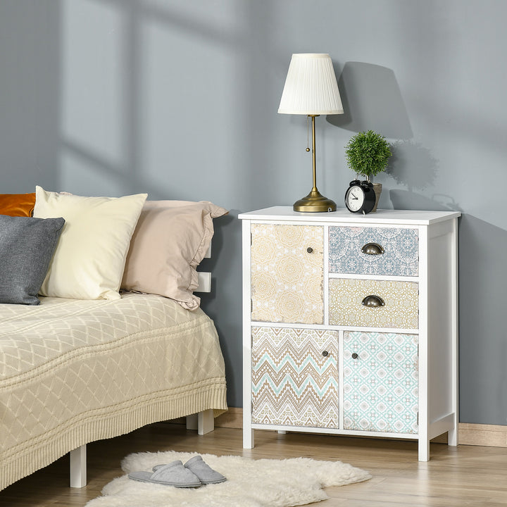 Cómoda com 2 Gavetas Cómoda para Dormitório Estilo Boémio com 3 Compartimentos Desenho Anti-Tombo para Sala de Estar Corredor 68x34x80 cm Multicor