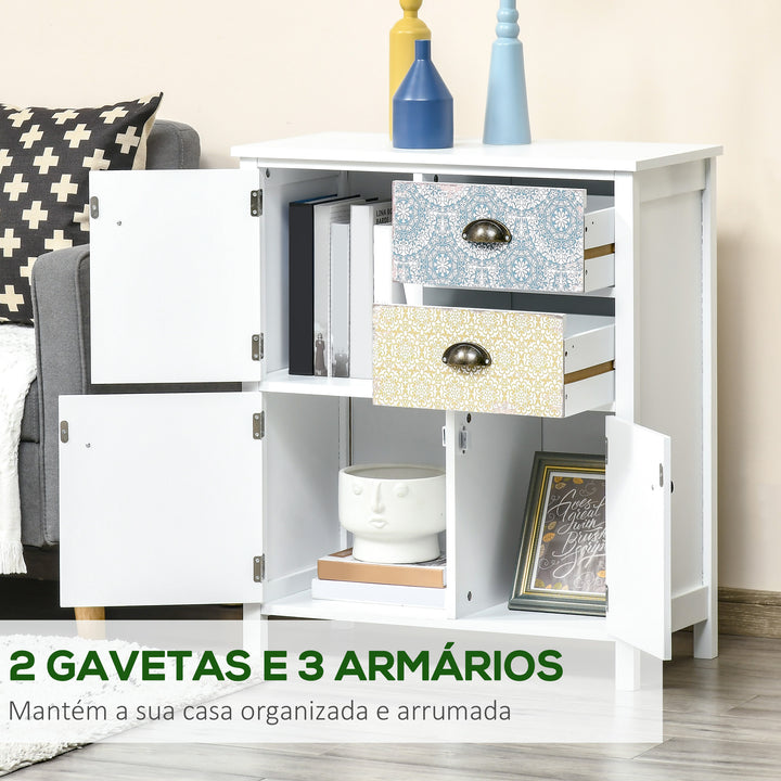 Cómoda com 2 Gavetas Cómoda para Dormitório Estilo Boémio com 3 Compartimentos Desenho Anti-Tombo para Sala de Estar Corredor 68x34x80 cm Multicor