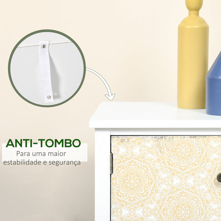 Cómoda com 2 Gavetas Cómoda para Dormitório Estilo Boémio com 3 Compartimentos Desenho Anti-Tombo para Sala de Estar Corredor 68x34x80 cm Multicor