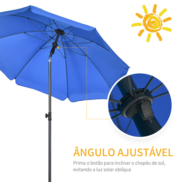 Chapéu de Sol de Praia Grande Ø180 cm Chapéu de Sol de Exterior com Ângulo Ajustável Proteção UV50+ Inpermeável Mastro de Ø32 mm Azul