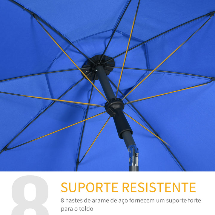 Chapéu de Sol de Praia Grande Ø180 cm Chapéu de Sol de Exterior com Ângulo Ajustável Proteção UV50+ Inpermeável Mastro de Ø32 mm Azul