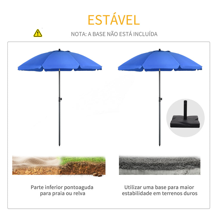 Chapéu de Sol de Praia Grande Ø180 cm Chapéu de Sol de Exterior com Ângulo Ajustável Proteção UV50+ Inpermeável Mastro de Ø32 mm Azul