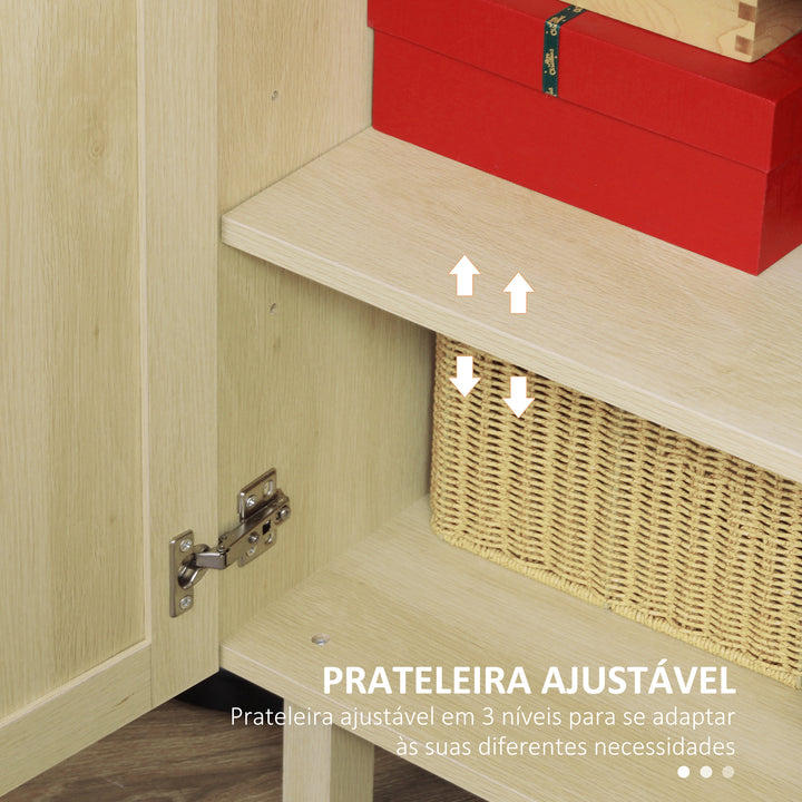 Aparador 3 Portas com Palhinha Aparador Estilo Cannage para Sala de Estar com Prateleiras Ajustáveis para Sala de Jantar Entrada Quarto 136x41x70 cm Madeira