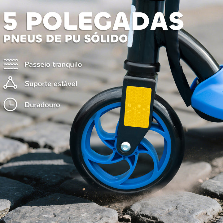 Trotinete Elétrica para Crianças de 7-14 Anos Dobrável Trotinete Elétrica Velocidade Máx. 12 km/h Motor 120 W Autonomia Máxima 10 km com Guiador Ajustável em Altura Farol LED e Travão 75x48x93-105 cm Azul