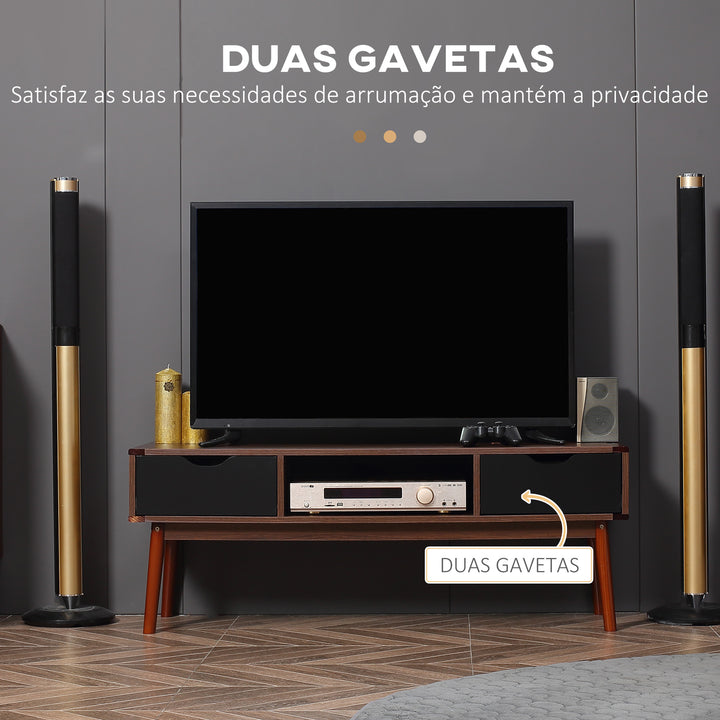 Suporte de TV para TV de 50 "com 2 gavetas e compartimento aberto Estilo Moderno 122x39x46 cm Marrom
