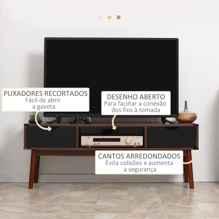 Suporte de TV para TV de 50 "com 2 gavetas e compartimento aberto Estilo Moderno 122x39x46 cm Marrom