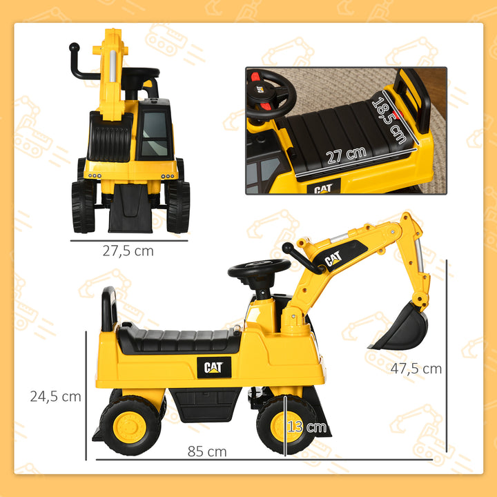 Escavadora com Licença Caterpillar Escavadora para Crianças de 1-3 Anos com Pá Dianteira e Buzina Carga Máxima 25 kg 85x27,5x47,5 cm Amarelo