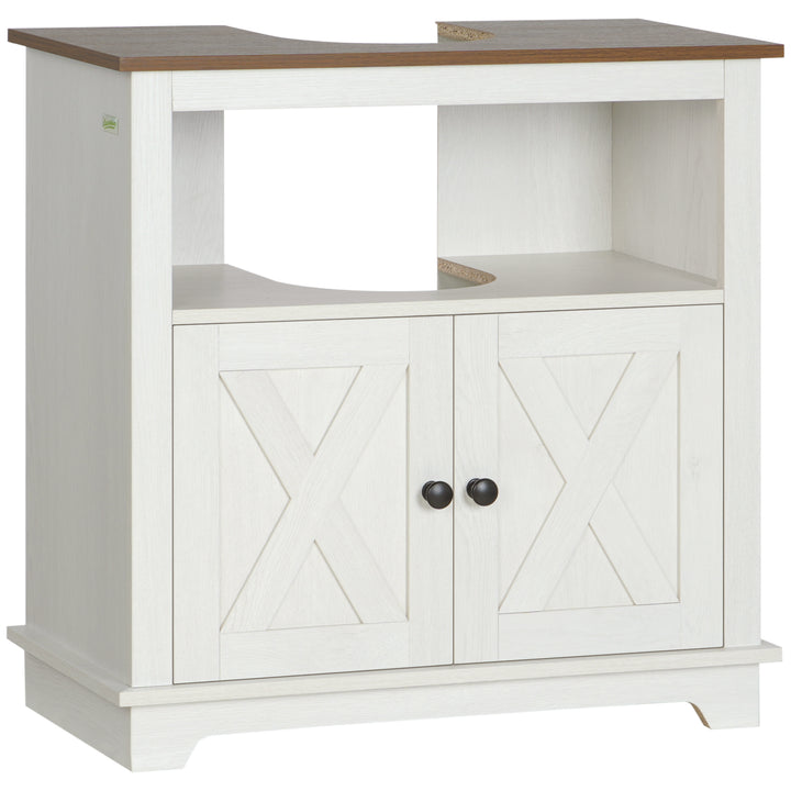 Móvel para Lavatório Pousar de Madeira Armário Casa de Banho com 2 Portas e Prateleira 60x30x60 cm Branco e Madeira