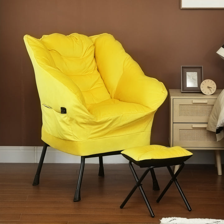 Poltrona Sala de Estar com Apoio para os Pés Poltrona Relax para Leitura com Bolsos Laterais e Pés de Aço para Sala de Estar Dormitório 80x78x100 cm Amarelo