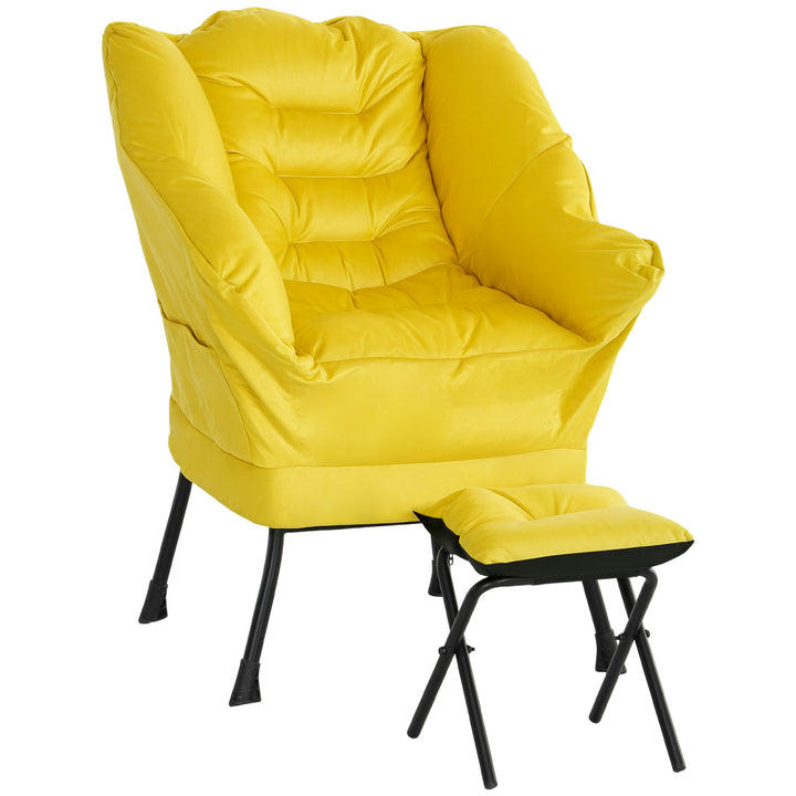 Poltrona Sala de Estar com Apoio para os Pés Poltrona Relax para Leitura com Bolsos Laterais e Pés de Aço para Sala de Estar Dormitório 80x78x100 cm Amarelo
