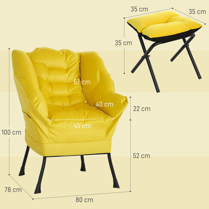 Poltrona Sala de Estar com Apoio para os Pés Poltrona Relax para Leitura com Bolsos Laterais e Pés de Aço para Sala de Estar Dormitório 80x78x100 cm Amarelo