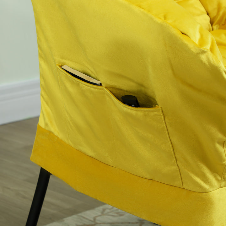 Poltrona Sala de Estar com Apoio para os Pés Poltrona Relax para Leitura com Bolsos Laterais e Pés de Aço para Sala de Estar Dormitório 80x78x100 cm Amarelo