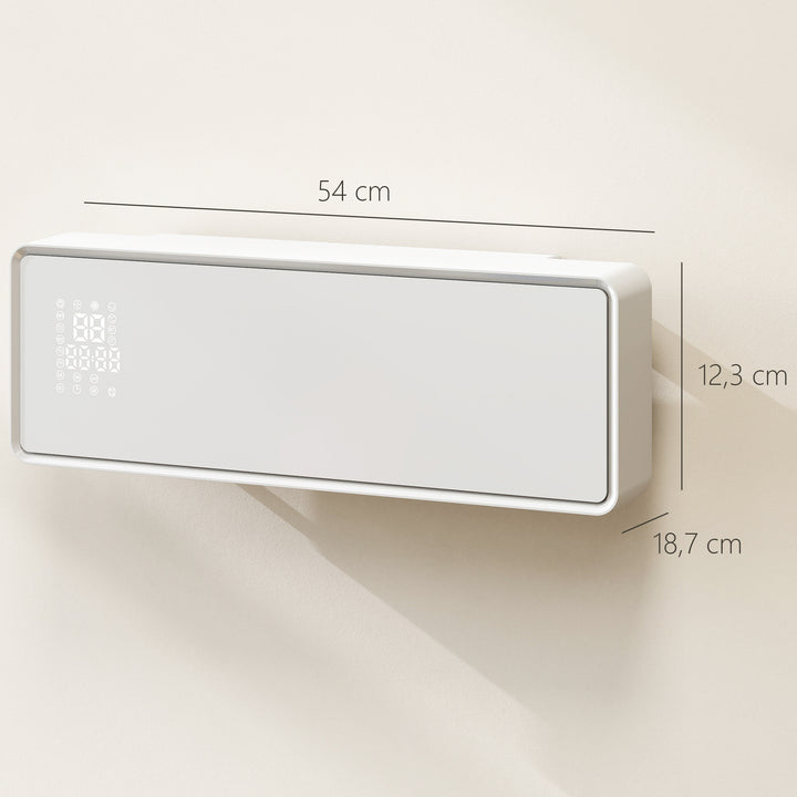Aquecedor Elétrico de Baixo Consumo Cerâmico de Parede 2000W com 3 Modos Ecrã LED Termostato Temporizador Oscilação Controlo Remoto Detecção de Janelas Abertas e Painel de Vidro 54x18,7x12,3 cm Branco