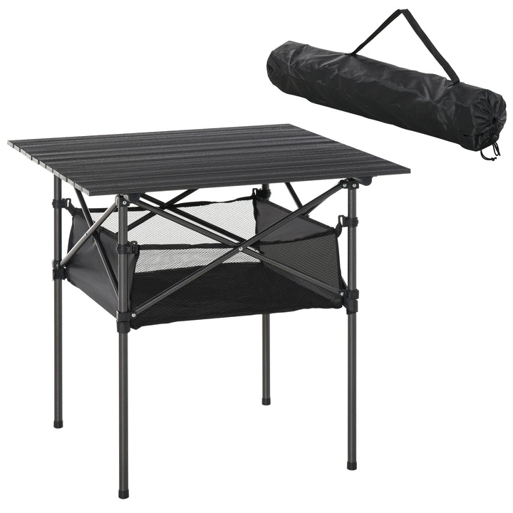 Mesa dobrável de camping piquenique com malha e bolsa de transporte 70x70x69 cm Preto