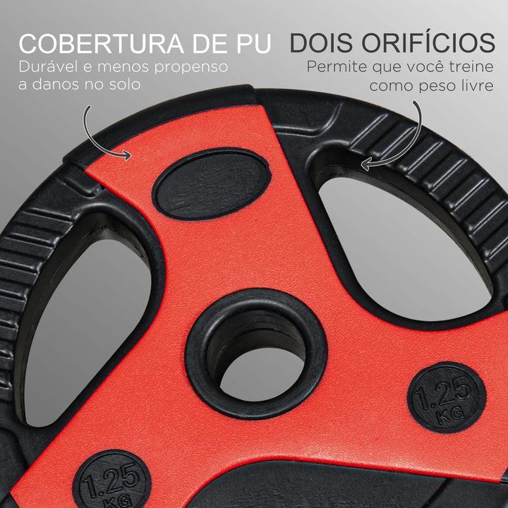 Conjunto de Barra de Pesos com Discos Conjunto de Musculação com Discos 1,25kg 2,5kg e 5kg para Treinamento em Casa Ginásio 140x17x17cm Preto e Vermelho