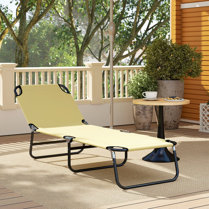 Espreguiçadeira dobrável reclinável com ângulo ajustável de 3 posições para exterior carga 120 kg 190x56x28 cm Creme
