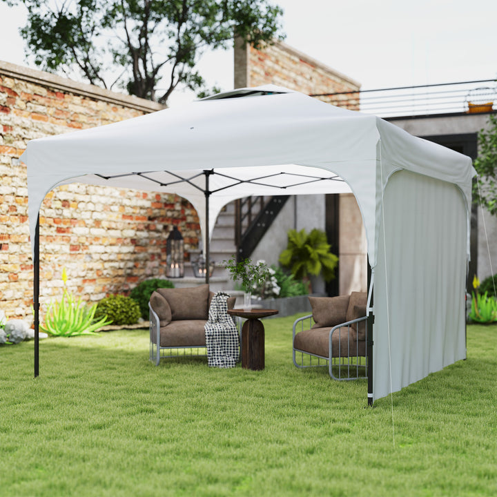 Tenda Dobrável 3x3m com Altura Ajustável Tenda de Jardim com 1 Parede Lateral Teto com Ventilação 4 Sacos de Areia e Bolsa de Transporte para Campismo Festas Branco