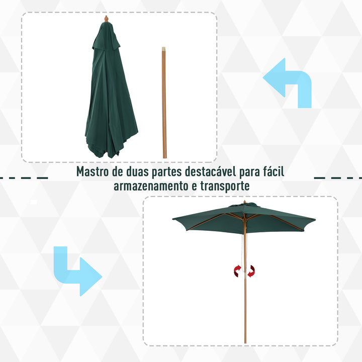 Pára-sol para terraço pátio e jardim - Mastro de madeira - Cor Verde - F250x230 cm