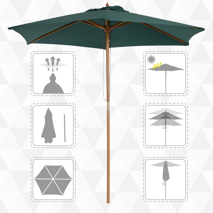 Pára-sol para terraço pátio e jardim - Mastro de madeira - Cor Verde - F250x230 cm