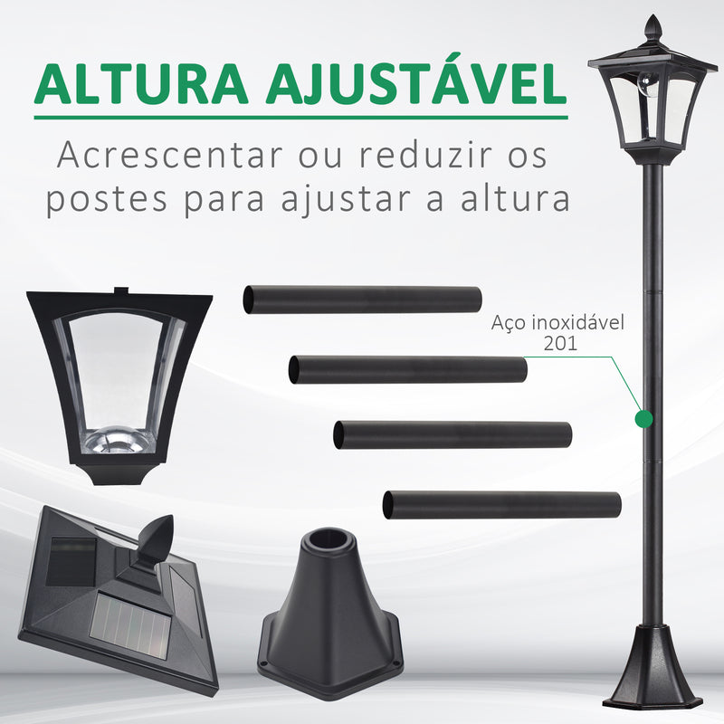 Candeeiro Solar Candeeiro Solar para Jardim com Painel Solar Acendimento Automático e Estrutura de Aço Inoxidável para Varanda Pátio 18x18x160 cm Preto