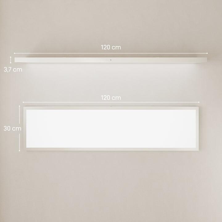 Conjunto de 4 Candeeiros de Teto, Reguláveis em Cor Plafons LED de Teto com Interruptor DIP e de Parede 3000K/4000K/6000K 5200 lm 48 W para Sala Escritório 120x30x3,7 cm Branco