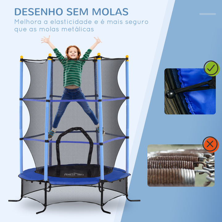 Trampolim para Crianças acima de 3 Anos Cama Elástica Infantil com Rede de Segurança e Estrutura de Aço para Interiores e Exteriores Carga 50 kg Ø163x190 cm Azul