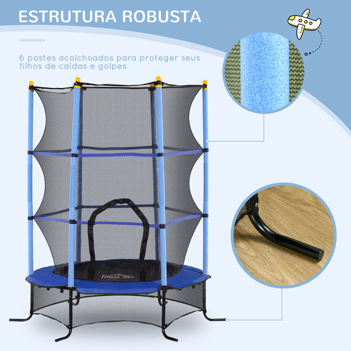 Trampolim para Crianças acima de 3 Anos Cama Elástica Infantil com Rede de Segurança e Estrutura de Aço para Interiores e Exteriores Carga 50 kg Ø163x190 cm Azul