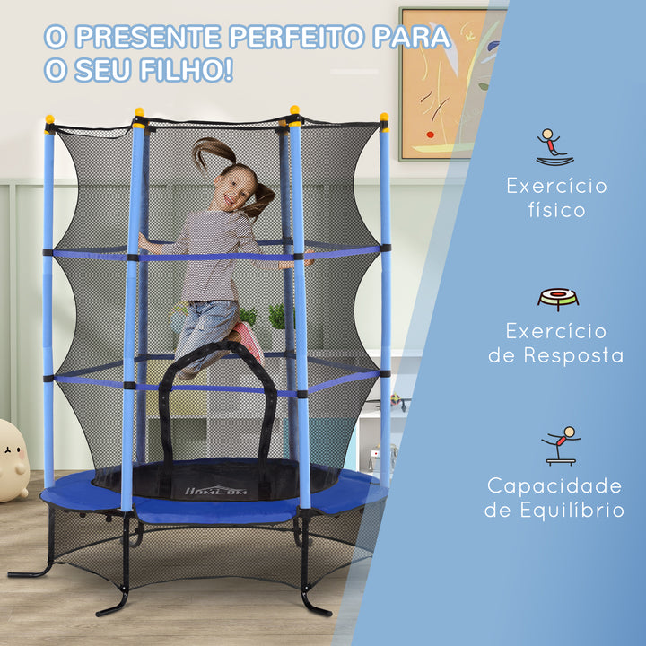 Trampolim para Crianças acima de 3 Anos Cama Elástica Infantil com Rede de Segurança e Estrutura de Aço para Interiores e Exteriores Carga 50 kg Ø163x190 cm Azul