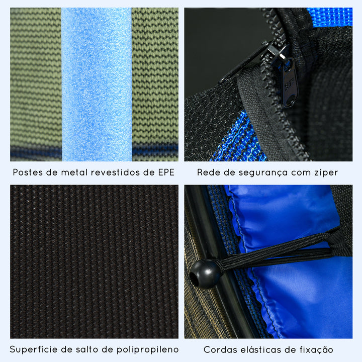 Trampolim para Crianças acima de 3 Anos Cama Elástica Infantil com Rede de Segurança e Estrutura de Aço para Interiores e Exteriores Carga 50 kg Ø163x190 cm Azul