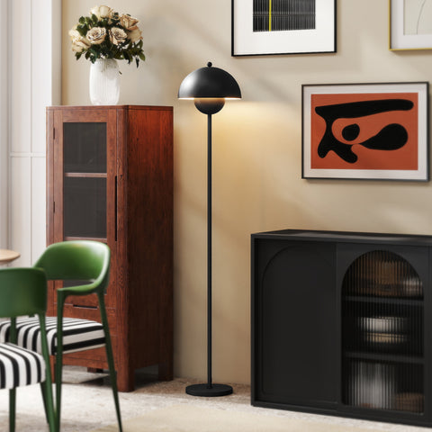 Candeeiro de Pé Moderno 155 cm Candeeiro de Pé para Sala com Ecrã em Forma de Taça Refletora de Luz Interruptor de Pé Suporte E27 sem Lâmpada para Quarto Escritório Sala de Estar Ø35x155 cm Preto